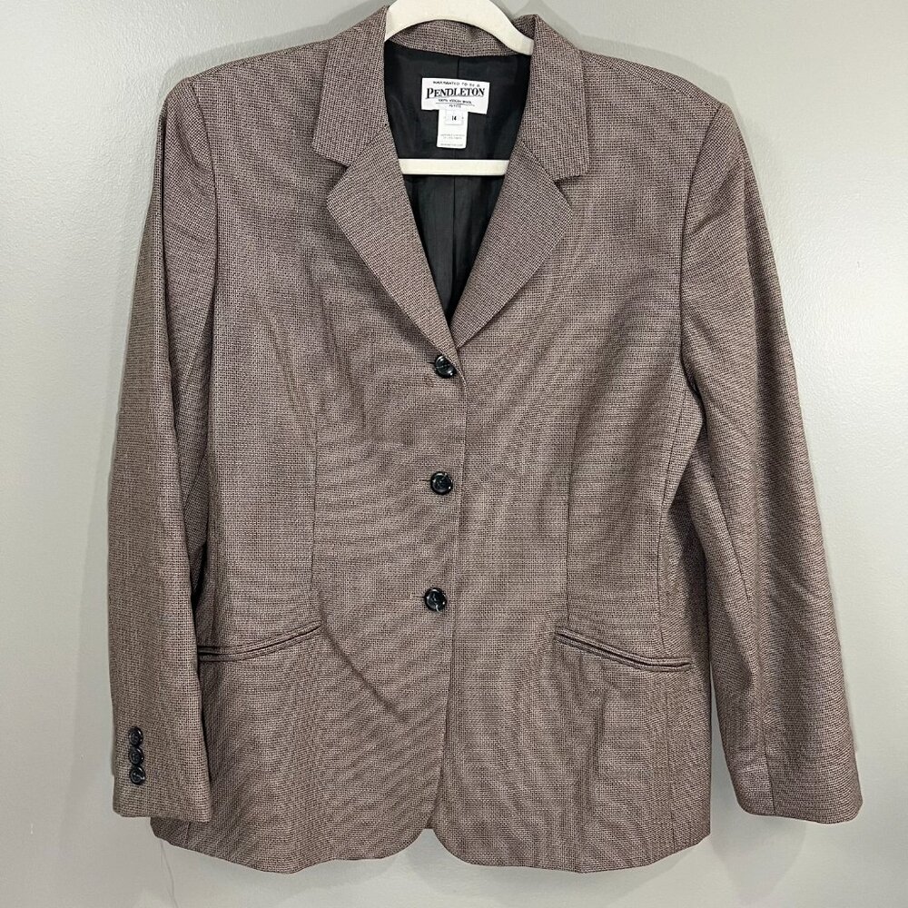 Pendleton 100% Wool Blazer 3 Button Brown Size 14… - image 1